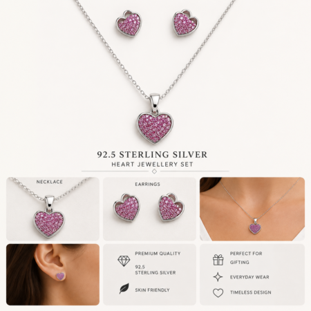 Pink Heart Necklace & Earrings